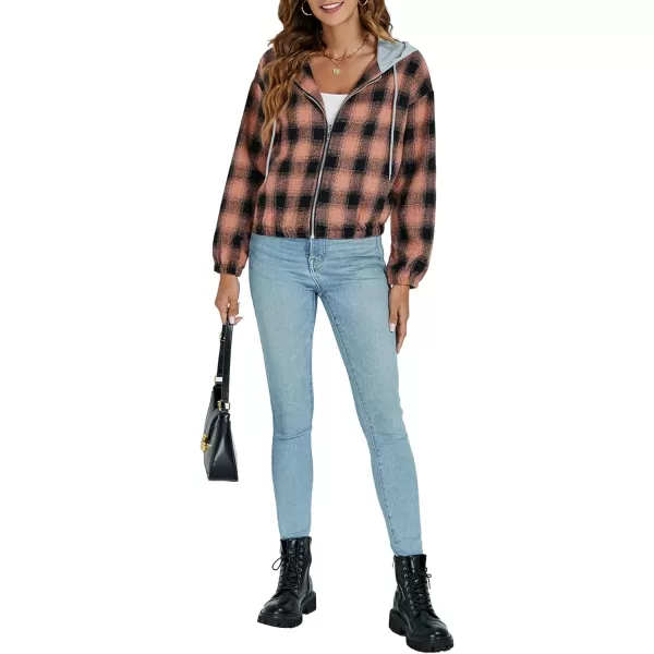 LYANER Women's Plaid Full Zip Up Long Sleeve Drawstring Hoodie Top Sweatshirt