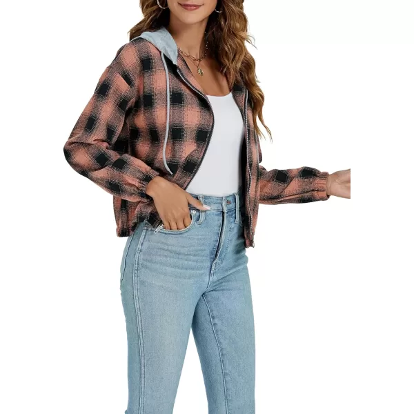 LYANER Women's Plaid Full Zip Up Long Sleeve Drawstring Hoodie Top Sweatshirt