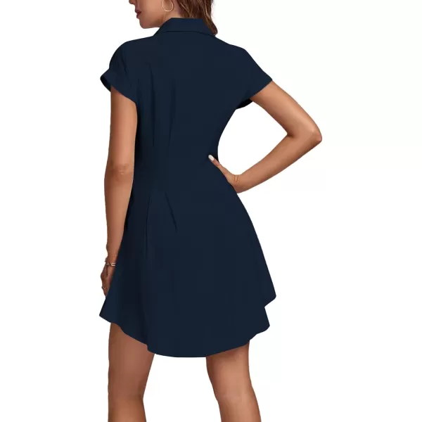 LYANER Women's Pleated Waist Collar Button Down Short Sleeve Mini Short Shirt Dress