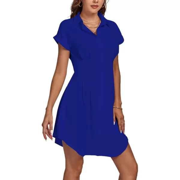 LYANER Women's Pleated Waist Collar Button Down Short Sleeve Mini Short Shirt Dress