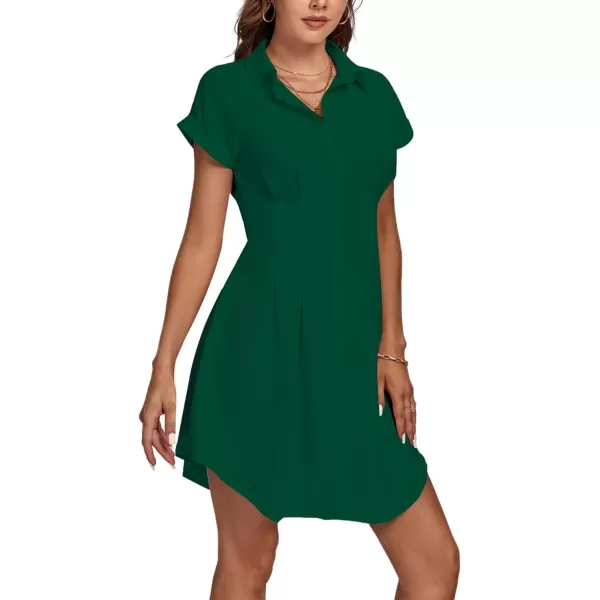 LYANER Women's Pleated Waist Collar Button Down Short Sleeve Mini Short Shirt Dress