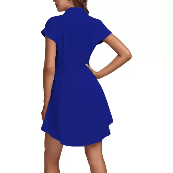 LYANER Women's Pleated Waist Collar Button Down Short Sleeve Mini Short Shirt Dress