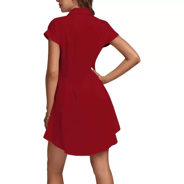 LYANER Women's Pleated Waist Collar Button Down Short Sleeve Mini Short Shirt Dress