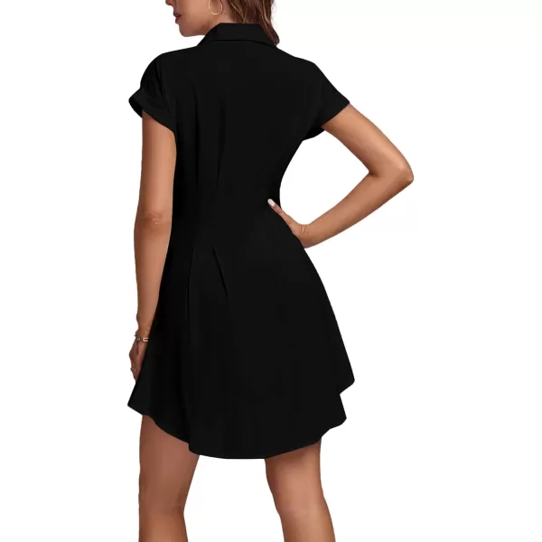 LYANER Women's Pleated Waist Collar Button Down Short Sleeve Mini Short Shirt Dress