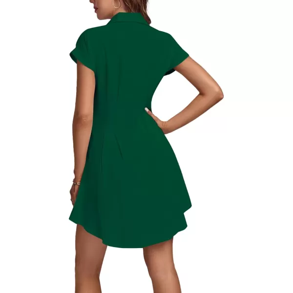 LYANER Women's Pleated Waist Collar Button Down Short Sleeve Mini Short Shirt Dress