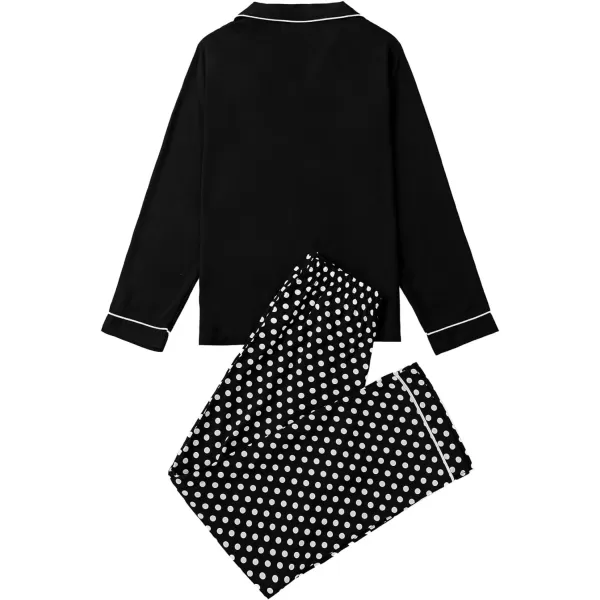 LYANER Women's Polka Dots Collar V Neck Long Sleeve Shirt Long Pants Pajamas Lounge Sets