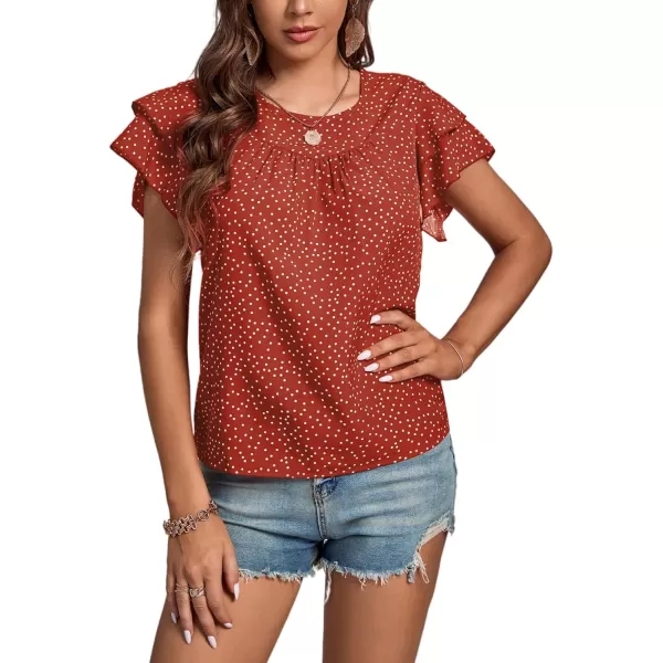 LYANER Women's Polka Dots Scoop Neck Layer Ruffle Trim Short Sleeve Blouse Shirt Top