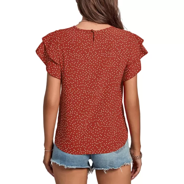 LYANER Women's Polka Dots Scoop Neck Layer Ruffle Trim Short Sleeve Blouse Shirt Top