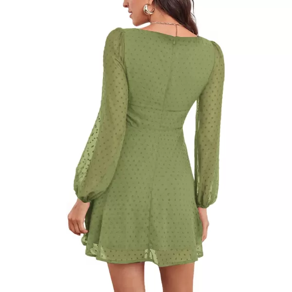LYANER Women's Polka Dots Square Neck A line Long Sleeve Swiss Dots Mini Dress