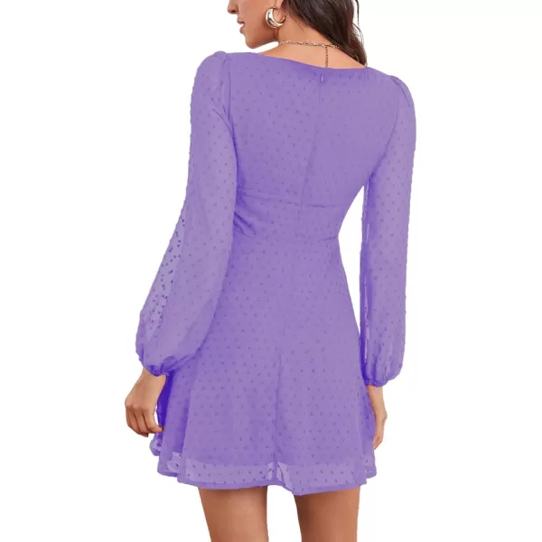 LYANER Women's Polka Dots Square Neck A line Long Sleeve Swiss Dots Mini Dress