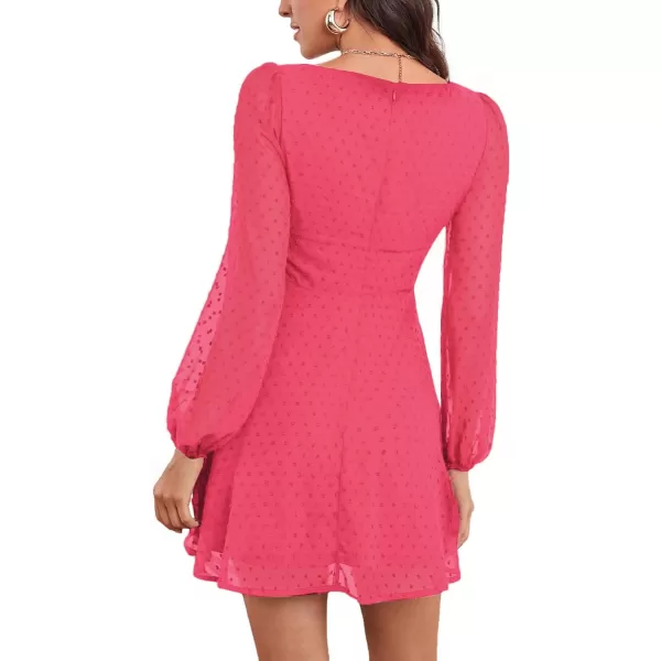 LYANER Women's Polka Dots Square Neck A line Long Sleeve Swiss Dots Mini Dress