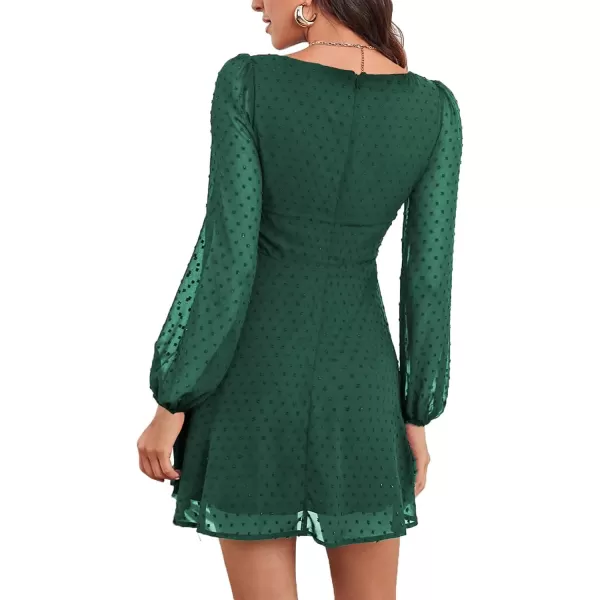 LYANER Women's Polka Dots Square Neck A line Long Sleeve Swiss Dots Mini Dress