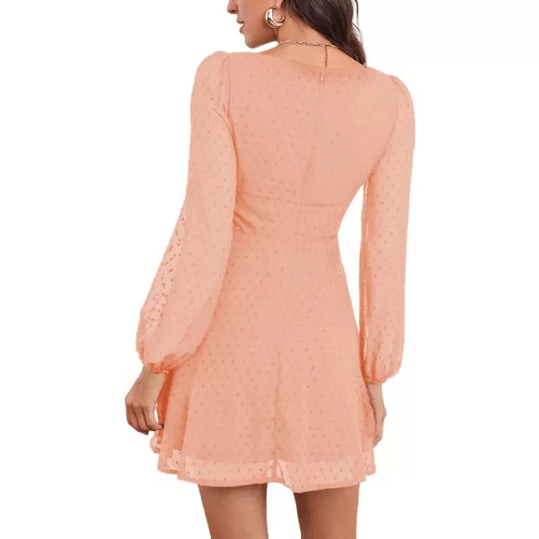 LYANER Women's Polka Dots Square Neck A line Long Sleeve Swiss Dots Mini Dress
