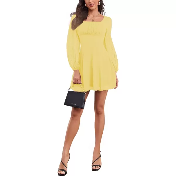 LYANER Women's Polka Dots Square Neck A line Long Sleeve Swiss Dots Mini Dress
