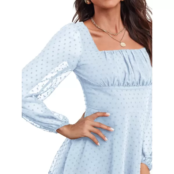 LYANER Women's Polka Dots Square Neck A line Long Sleeve Swiss Dots Mini Dress