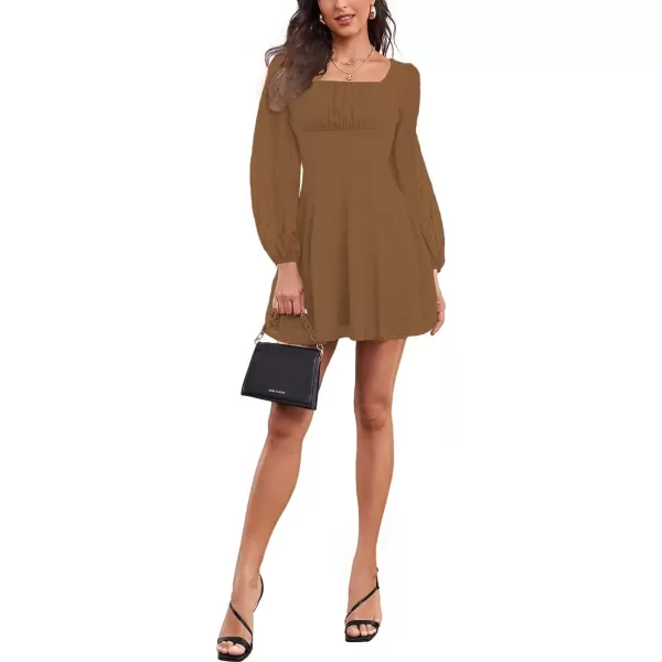LYANER Women's Polka Dots Square Neck A line Long Sleeve Swiss Dots Mini Dress