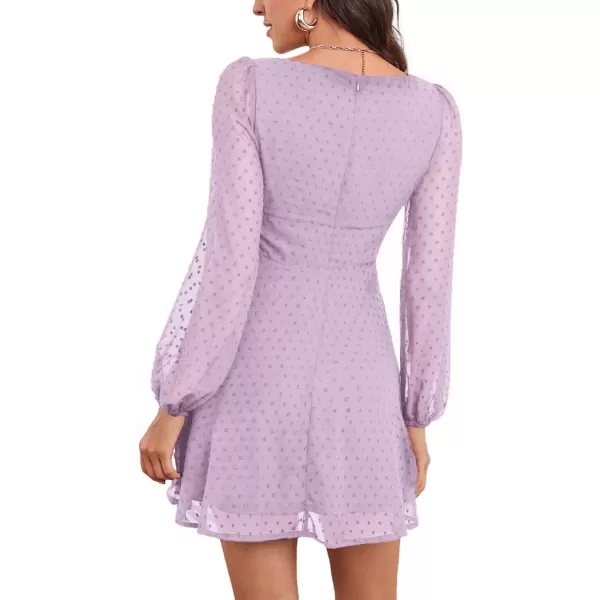 LYANER Women's Polka Dots Square Neck A line Long Sleeve Swiss Dots Mini Dress