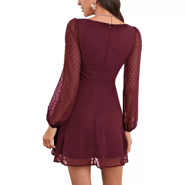 LYANER Women's Polka Dots Square Neck A line Long Sleeve Swiss Dots Mini Dress