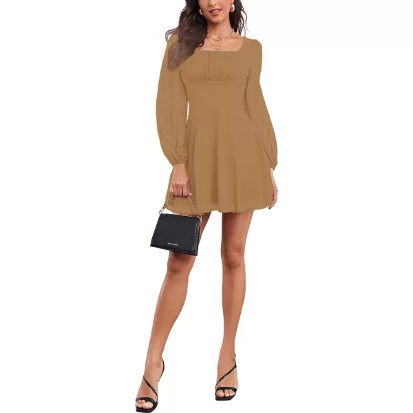 LYANER Women's Polka Dots Square Neck A line Long Sleeve Swiss Dots Mini Dress