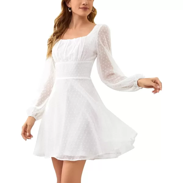 LYANER Women's Polka Dots Square Neck A line Long Sleeve Swiss Dots Mini Dress