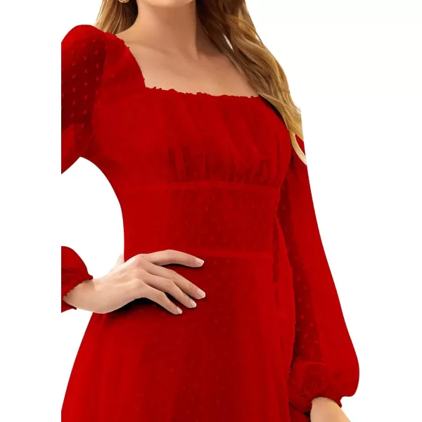 LYANER Women's Polka Dots Square Neck A line Long Sleeve Swiss Dots Mini Dress