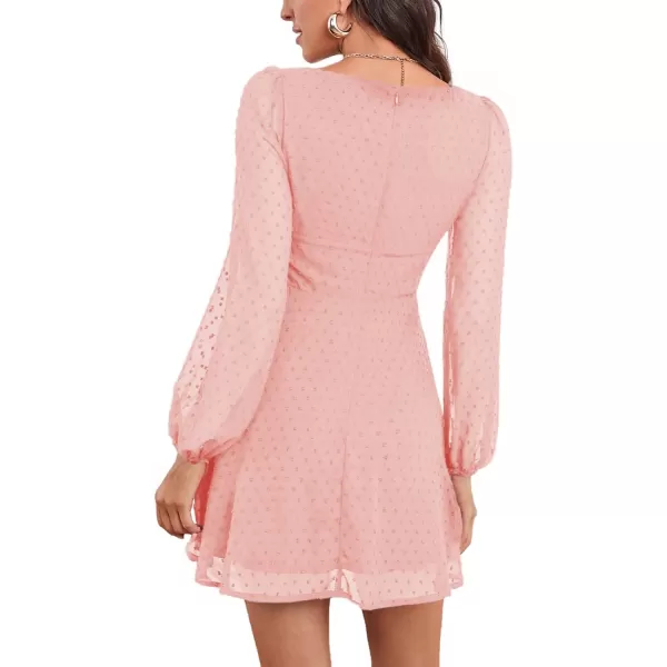LYANER Women's Polka Dots Square Neck A line Long Sleeve Swiss Dots Mini Dress
