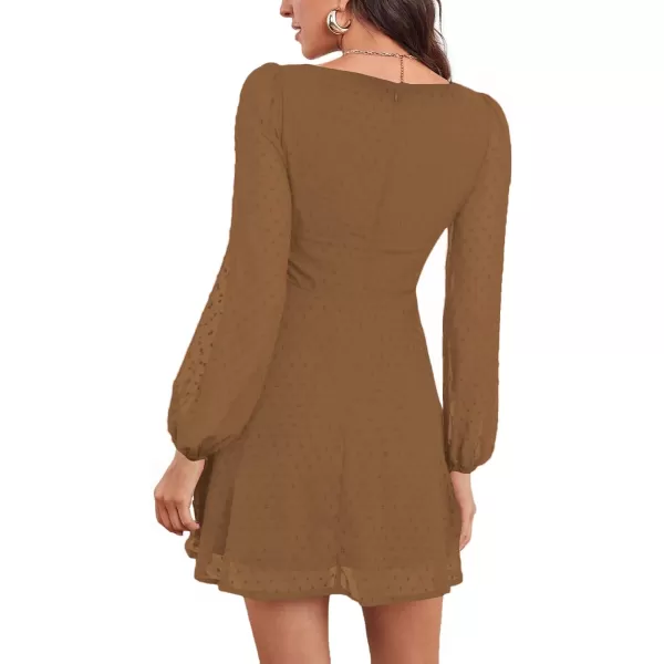 LYANER Women's Polka Dots Square Neck A line Long Sleeve Swiss Dots Mini Dress
