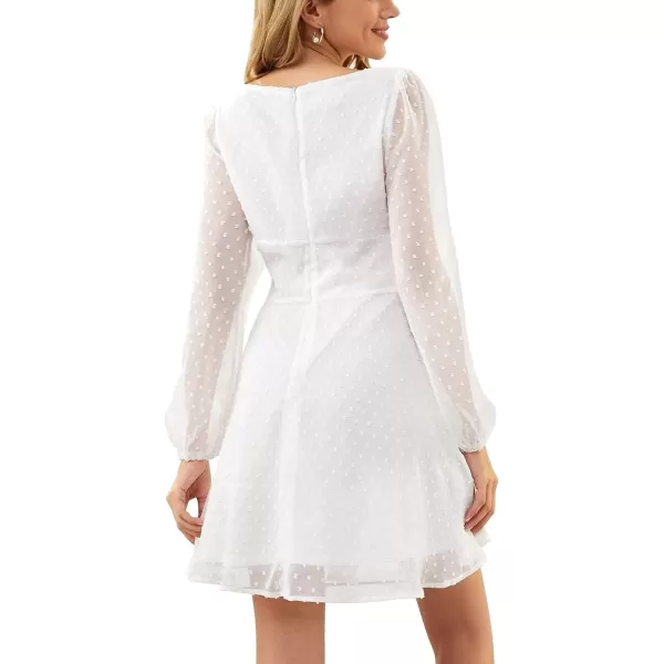 LYANER Women's Polka Dots Square Neck A line Long Sleeve Swiss Dots Mini Dress