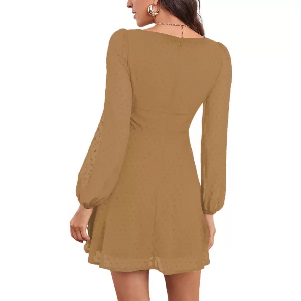 LYANER Women's Polka Dots Square Neck A line Long Sleeve Swiss Dots Mini Dress