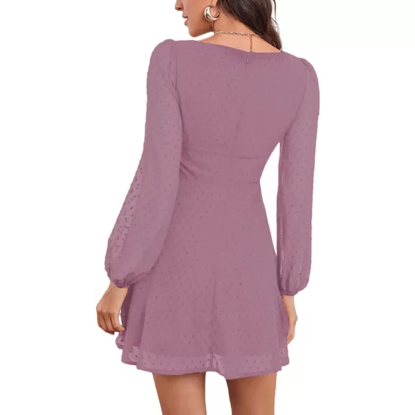 LYANER Women's Polka Dots Square Neck A line Long Sleeve Swiss Dots Mini Dress