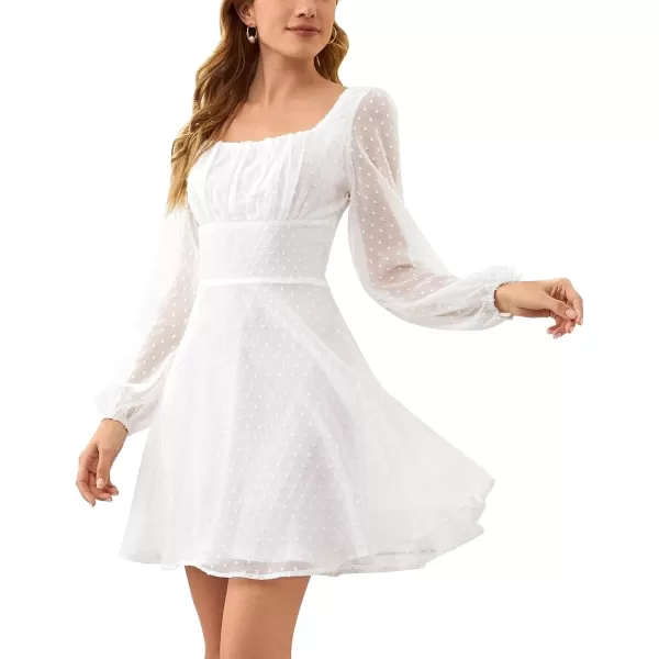 LYANER Women's Polka Dots Square Neck A line Long Sleeve Swiss Dots Mini Dress