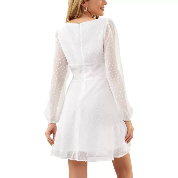 LYANER Women's Polka Dots Square Neck A line Long Sleeve Swiss Dots Mini Dress