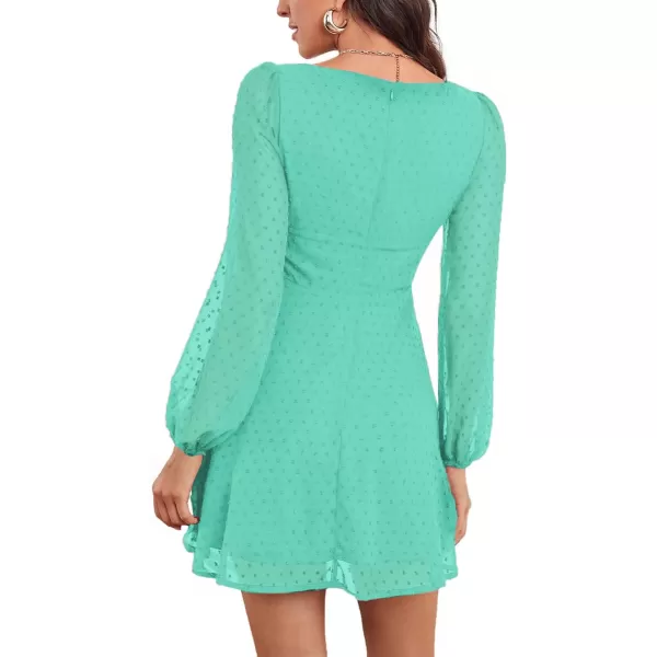 LYANER Women's Polka Dots Square Neck A line Long Sleeve Swiss Dots Mini Dress