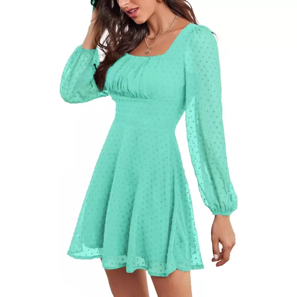 LYANER Women's Polka Dots Square Neck A line Long Sleeve Swiss Dots Mini Dress