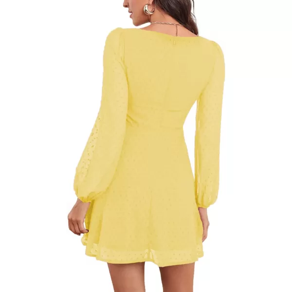 LYANER Women's Polka Dots Square Neck A line Long Sleeve Swiss Dots Mini Dress