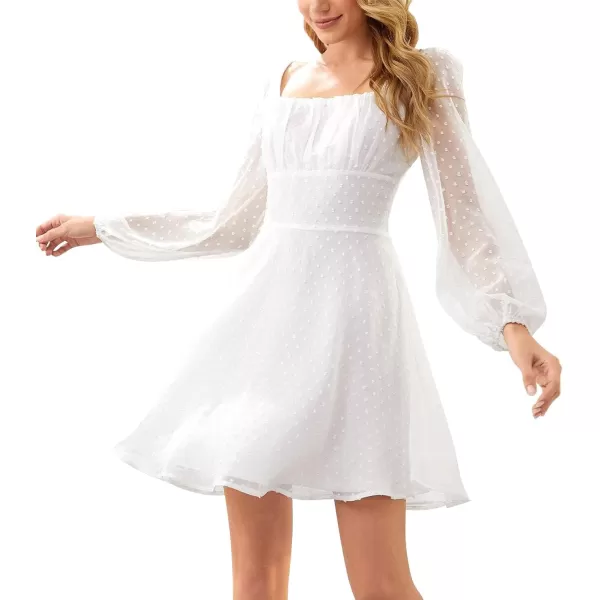 LYANER Women's Polka Dots Square Neck A line Long Sleeve Swiss Dots Mini Dress