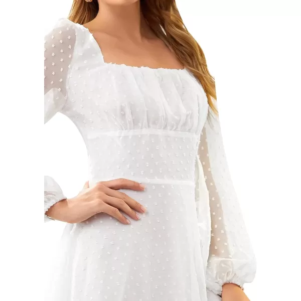 LYANER Women's Polka Dots Square Neck A line Long Sleeve Swiss Dots Mini Dress