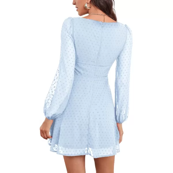 LYANER Women's Polka Dots Square Neck A line Long Sleeve Swiss Dots Mini Dress