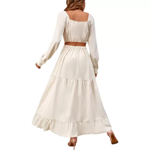 LYANER Women's Print Deep V Neck Puff Long Sleeve Cut Out Side Flowy Long Dress