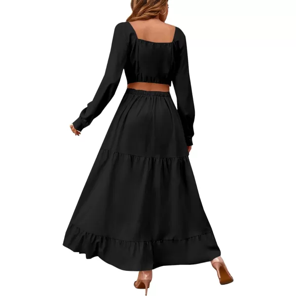 LYANER Women's Print Deep V Neck Puff Long Sleeve Cut Out Side Flowy Long Dress