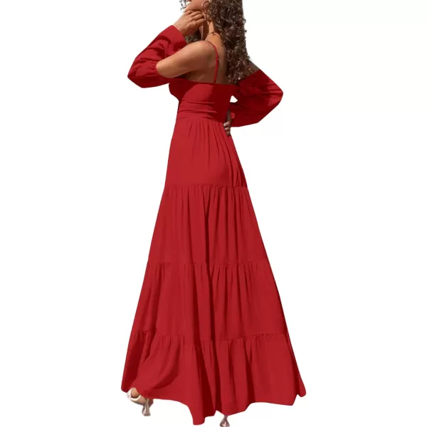 LYANER Women's Puff Long Sleeve Strappy Cut Out Front Flowy Swing Cami Maxi Dress