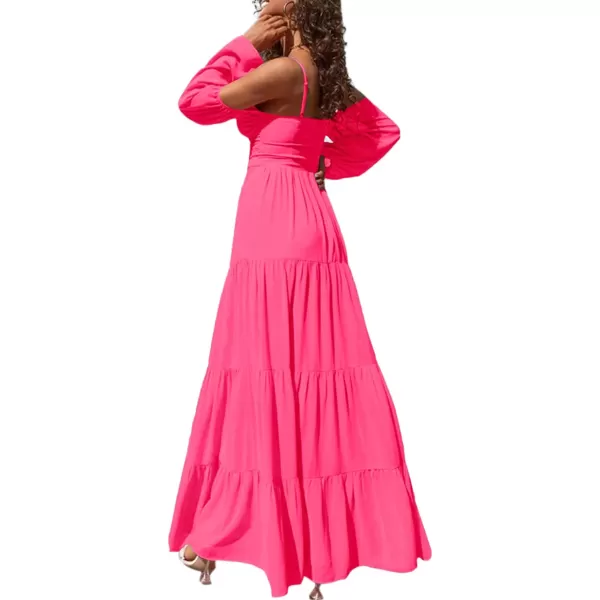 LYANER Women's Puff Long Sleeve Strappy Cut Out Front Flowy Swing Cami Maxi Dress