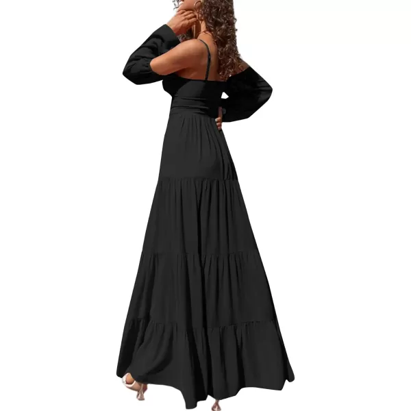 LYANER Women's Puff Long Sleeve Strappy Cut Out Front Flowy Swing Cami Maxi Dress