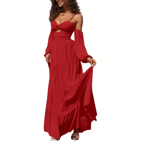 LYANER Women's Puff Long Sleeve Strappy Cut Out Front Flowy Swing Cami Maxi Dress