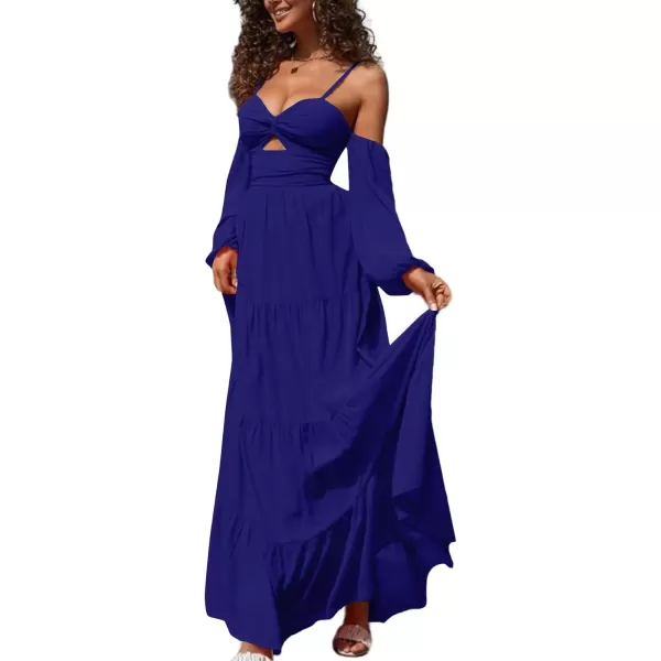 LYANER Women's Puff Long Sleeve Strappy Cut Out Front Flowy Swing Cami Maxi Dress