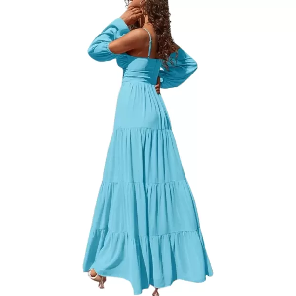 LYANER Women's Puff Long Sleeve Strappy Cut Out Front Flowy Swing Cami Maxi Dress