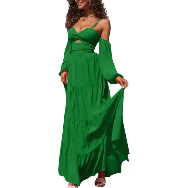 LYANER Women's Puff Long Sleeve Strappy Cut Out Front Flowy Swing Cami Maxi Dress