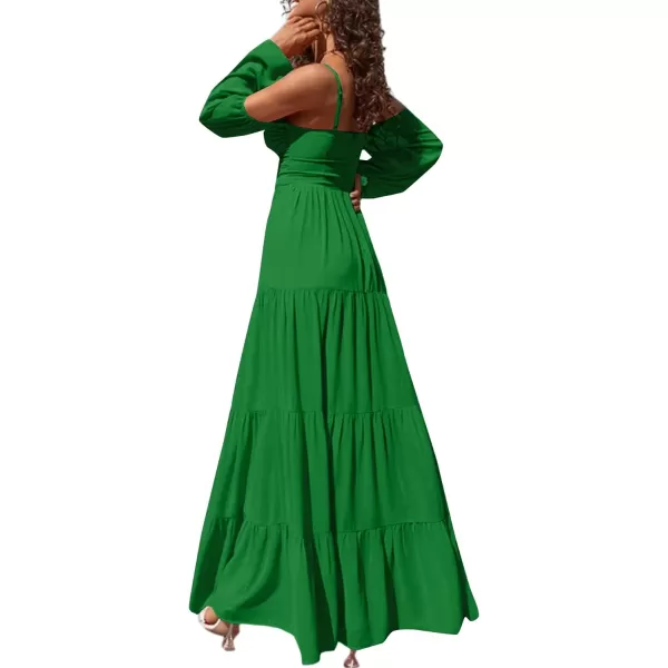 LYANER Women's Puff Long Sleeve Strappy Cut Out Front Flowy Swing Cami Maxi Dress