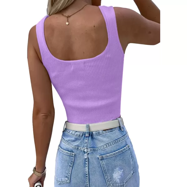 LYANER Women's Rhinestone Fringe Trim Ribbed Knit Square Neck Sleeveless Crop Tank Top