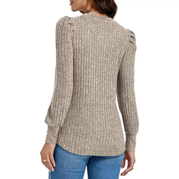 LYANER Women's Rib Knit Puff Long Sleeve Crewneck Casual Basic Tops Sweater Blouse